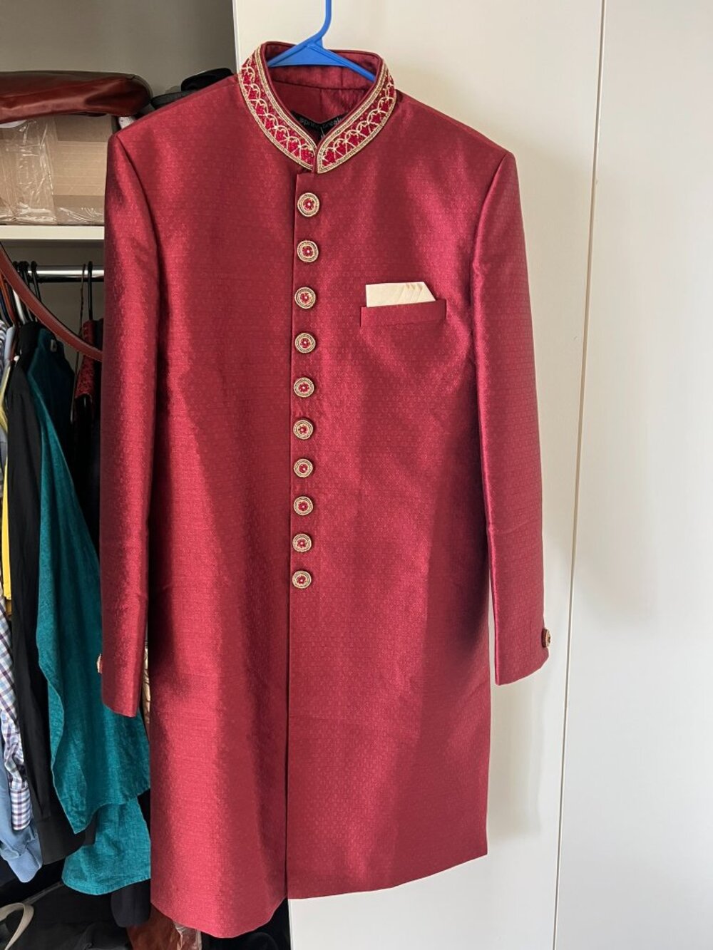 NWT Pernia's Maroon & Gold Jacquard Embroidered Sherwani